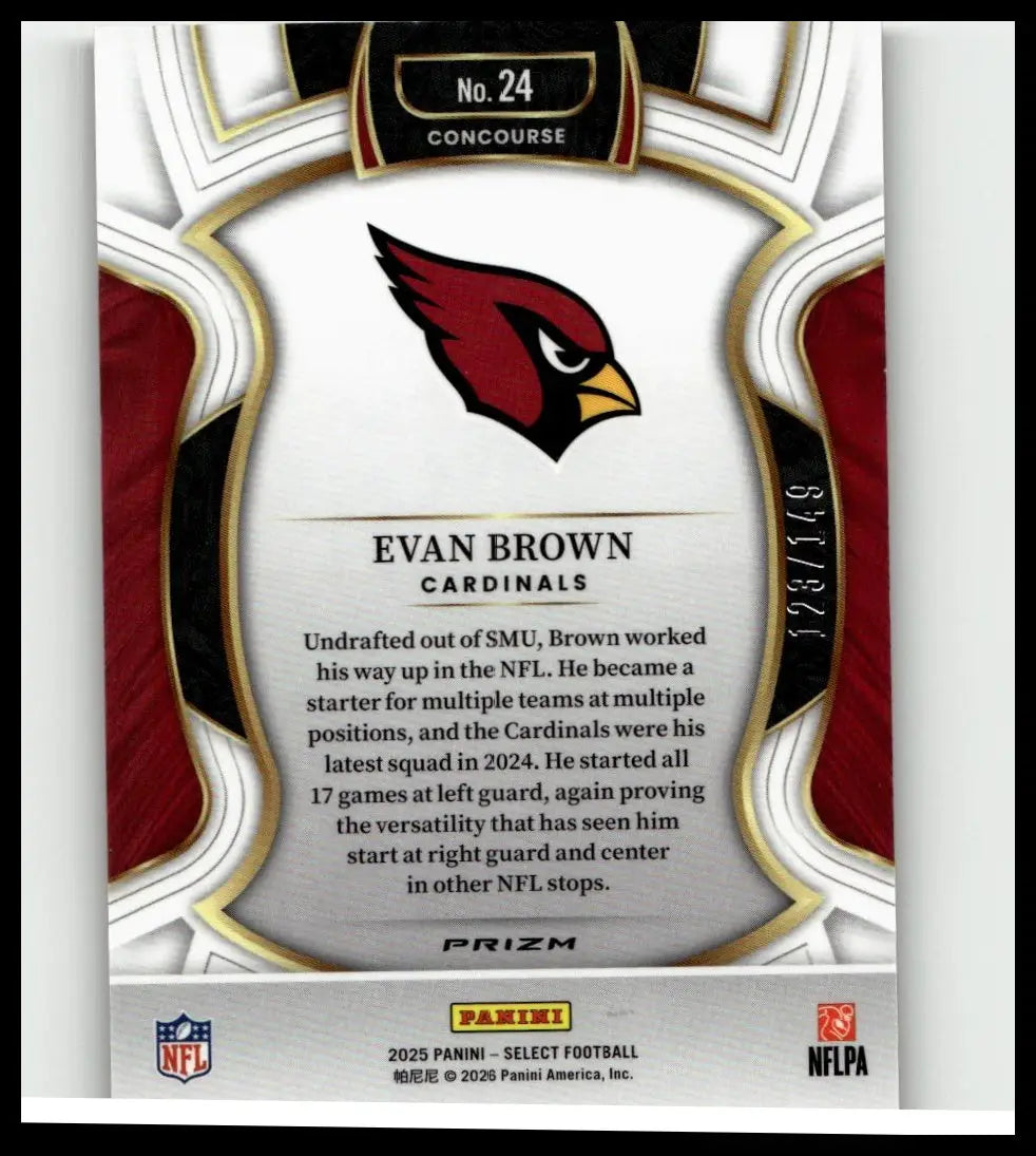 Red and black arizona cardinals football trading card featuring a stylized cardinal logo evan brown maroon prizm