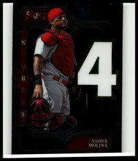 Red and gray baseball catcher uniform with red chest protector cap and belt in 2025 panini select yadier molina select numbers