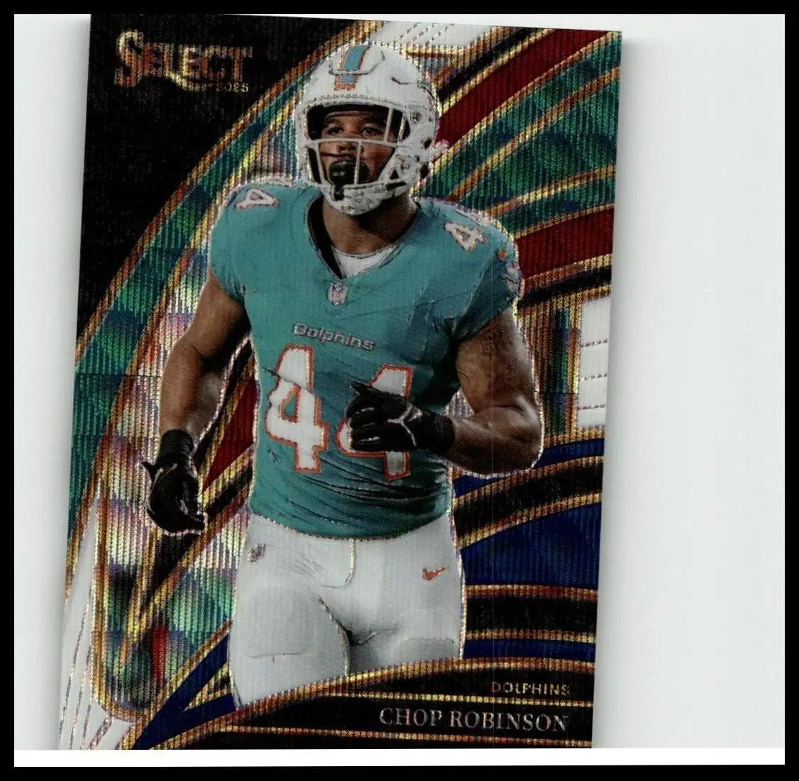 A miami dolphins chop robinson football card in teal jersey #44 from 2025 panini select tri-color prizm series