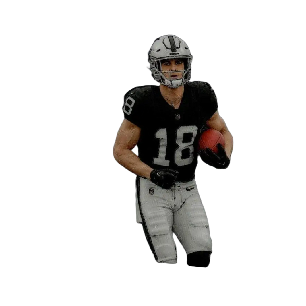Black and silver 2025 panini select football trading card featuring jack bech in oakland raiders uniform number 18