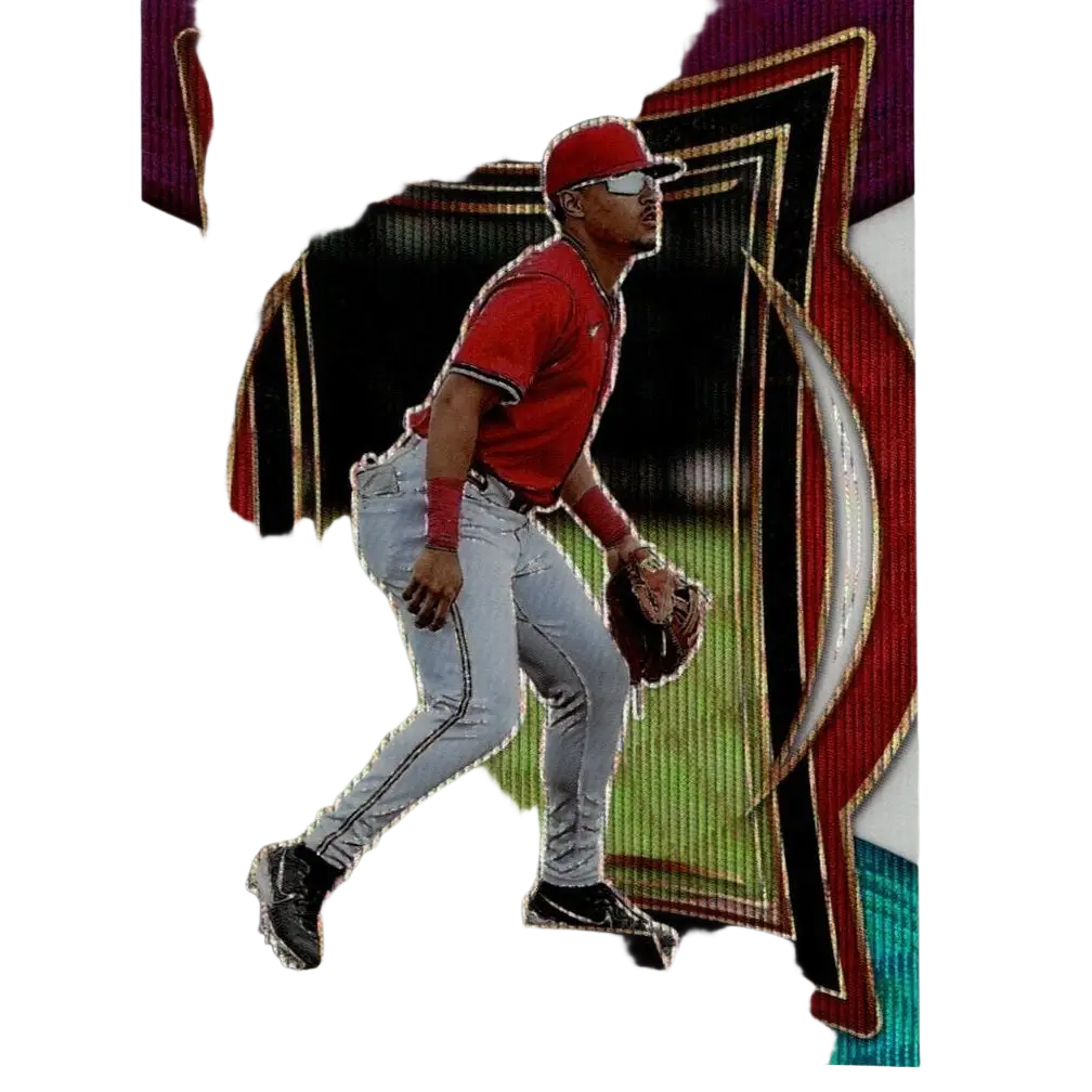 Red and silver baseball trading card featuring seaver king in a red uniform with gold-trimmed design.