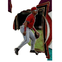 Red and silver baseball trading card featuring seaver king in a red uniform with gold-trimmed design.