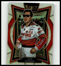 2025 panini select #68 alan kulwicki silver prizms trading card featuring kulwicki in white red hooters racing suit