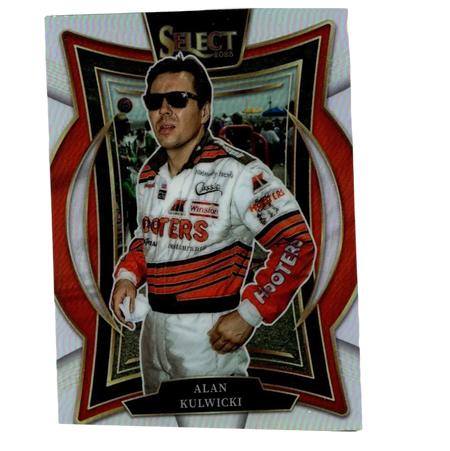 2025 panini select #68 alan kulwicki silver prizms trading card featuring kulwicki in white red and black racing suit