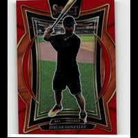 Red and black baseball trading card featuring a player in silhouette holding a bat, with ’select 2025’’ branding at the top.