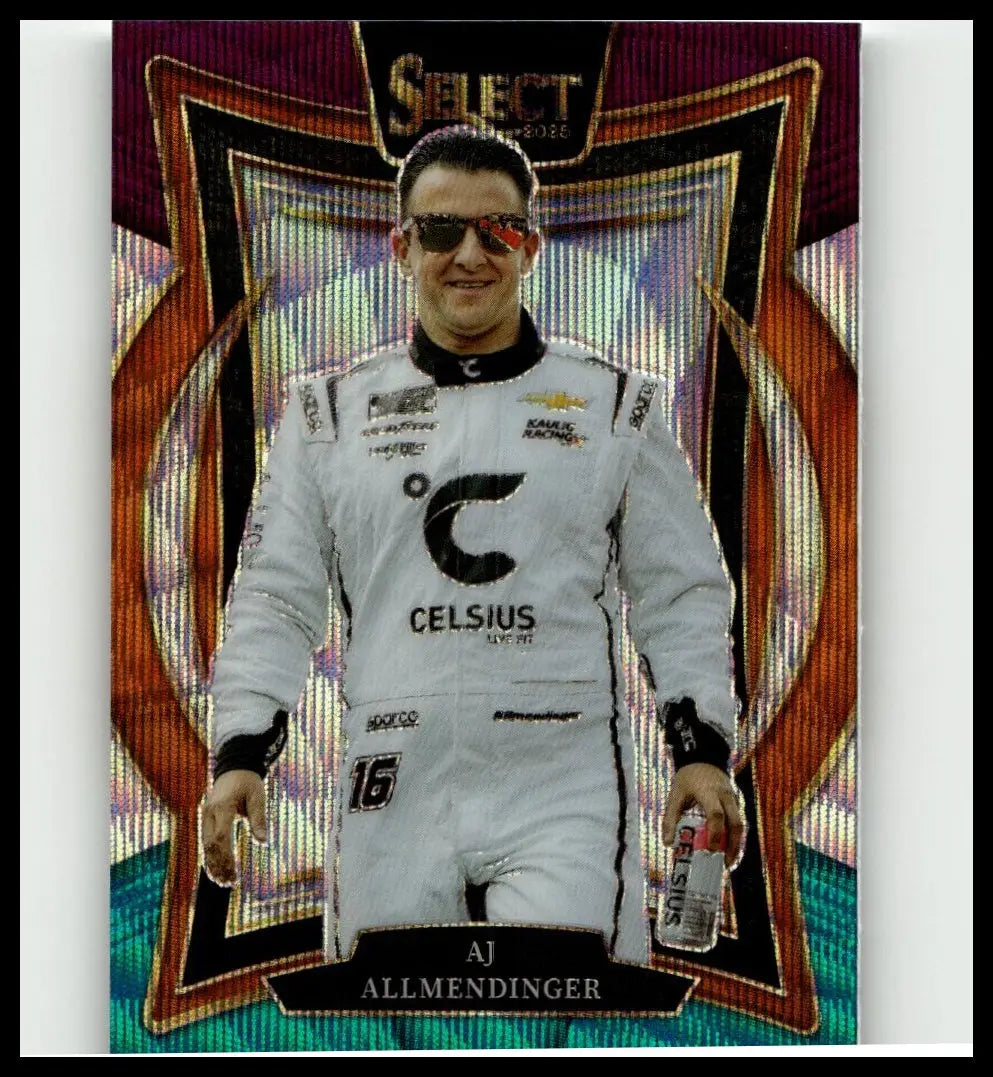 2025 panini select aj allmendinger trading card with white racing suit black logos number 16 for toys and games