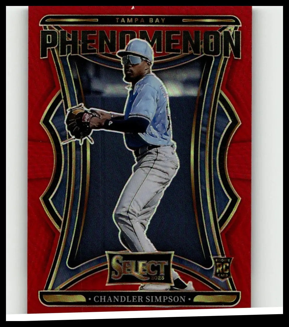Red and blue 2025 panini select #8 chandler simpson phenomenon baseball card in tampa bay uniform simpson phenomenon red