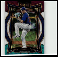 2025 panini select #89 cade horton tri-color prizms baseball card showing cade horton mid-pitch in cubs uniform