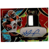 2025 Panini Select Adam Pacman Jones patch autograph tie-dye Prizm football card with signed jersey swatch limited to 25