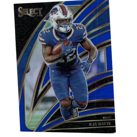 Blue and white buffalo bills football trading card featuring ray davis in action from 2025 panini select ray #284 /99