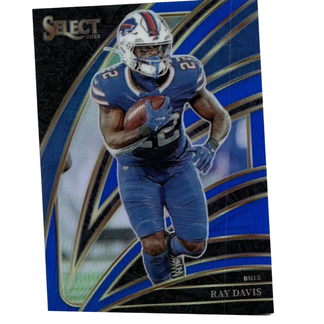 Blue and white panini select ray football trading card featuring ray davis in action numbered 284 of 99