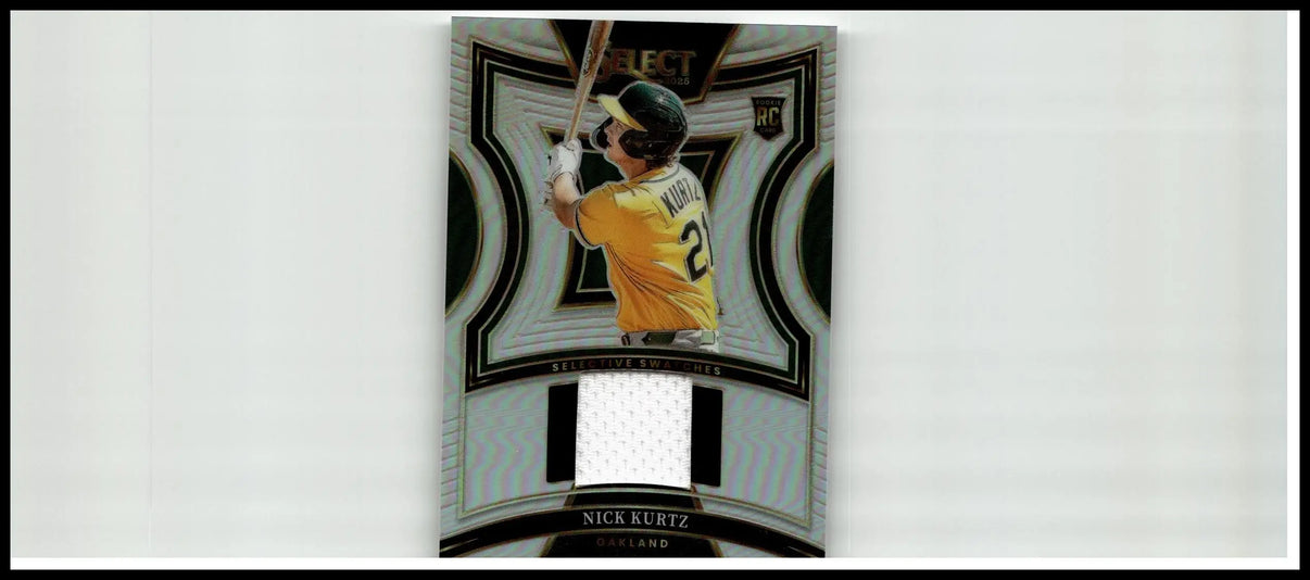 Silver and black 2025 panini select nick kurtz selective swatches baseball card with authentic oakland athletics jersey patch