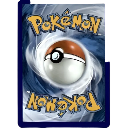 A white and orange poké ball with a black center, set against a swirling blue background.