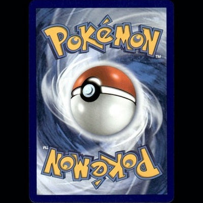 A red and white poké ball centered on a swirling blue background with the yellow ’pokémon’ logo above and below.