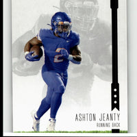 Blue football trading card featuring player ashton jeanty in a running back uniform.
