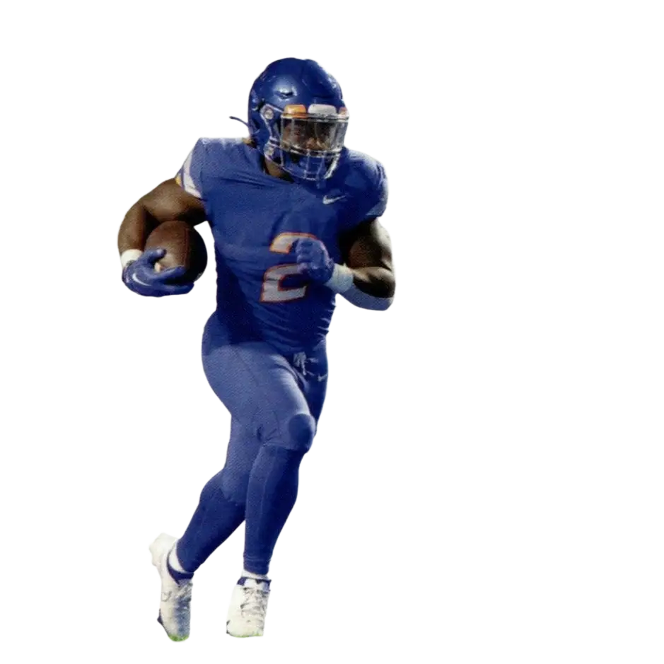 Blue football trading card featuring player ashton jeanty in a running back uniform.