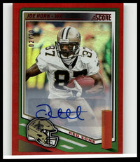 Red and green bordered 2025 score joe horn base signatures red zone football card showing horn in white jersey holding ball