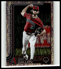 Red and white arizona diamondbacks baseball card featuring zac gallen holo foil pitching in red jersey number 23