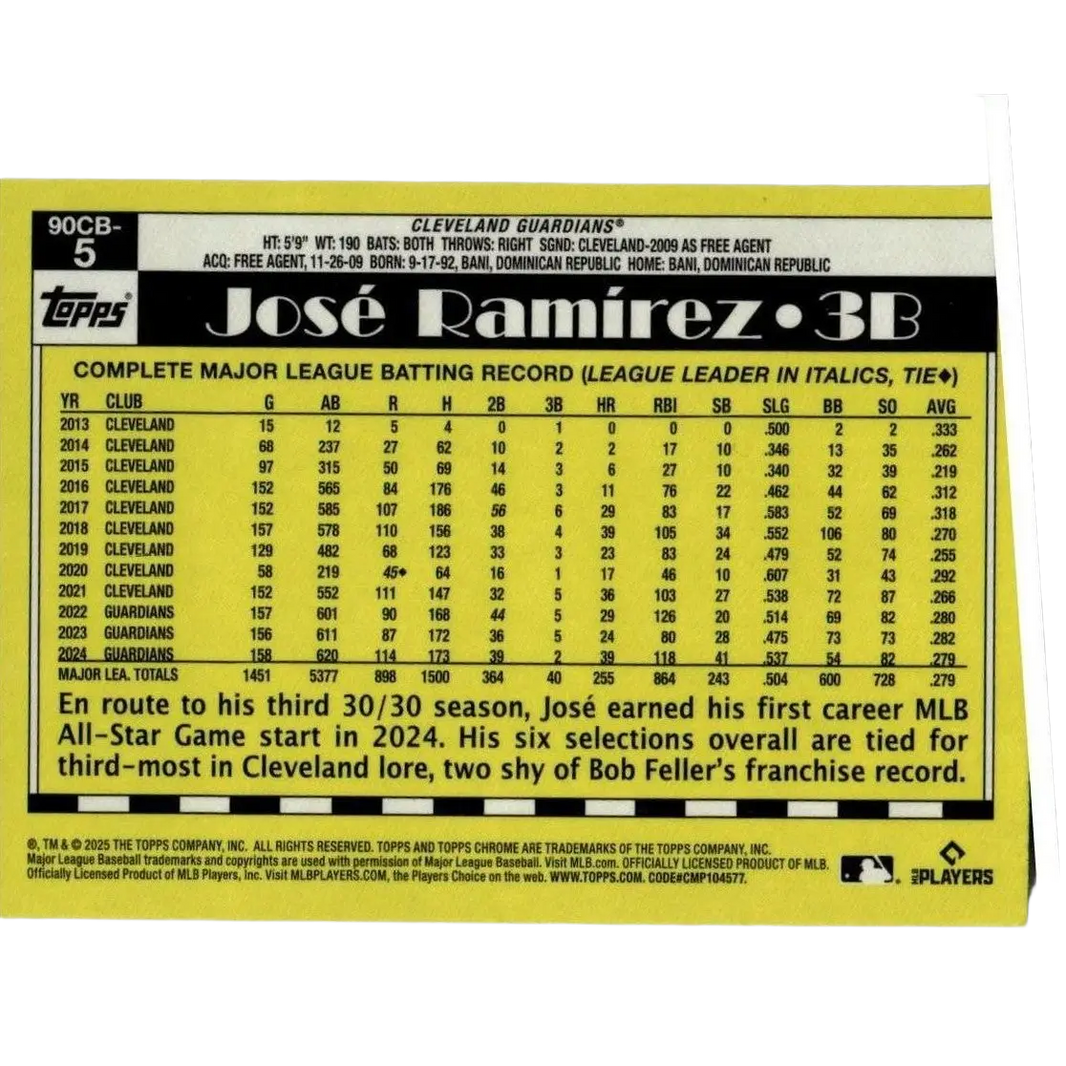 Yellow and black baseball trading card featuring josé ramírez, 3b for the cleveland guardians.
