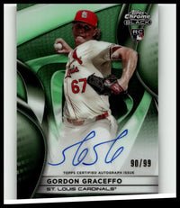 2025 topps chrome black baseball card featuring gordon graceffo autographs green refractors numbered 99
