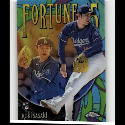 This is a vibrant, glossy baseball trading card featuring two los angeles dodgers players in blue uniforms with white lettering and gold gloves against an abstract colorful background.