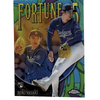 This is a vibrant, glossy baseball trading card featuring two los angeles dodgers players in blue uniforms with white lettering and gold gloves against an abstract colorful background.