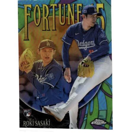 This is a vibrant, glossy baseball trading card featuring two los angeles dodgers players in blue uniforms with white lettering and gold gloves against an abstract colorful background.