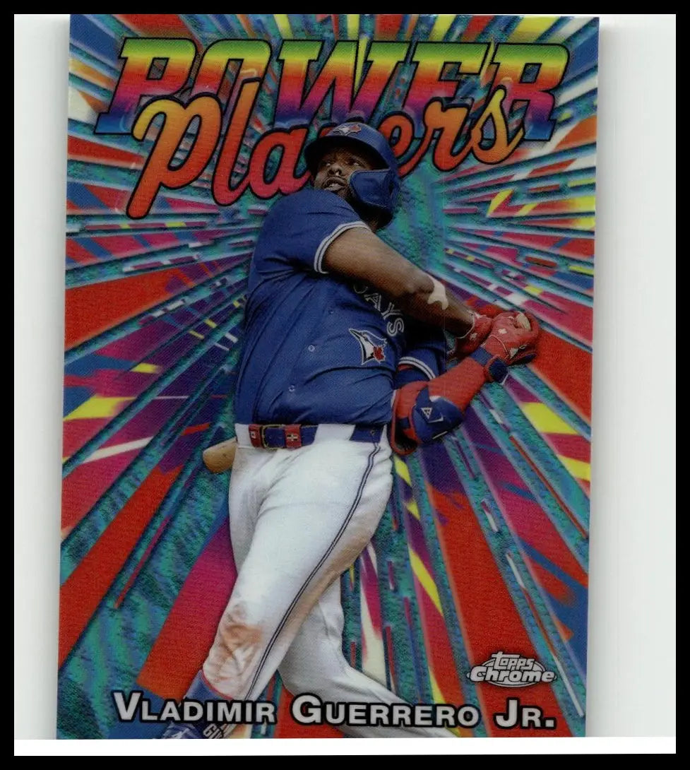 Vladimir guerrero jr baseball card featured in 2025 topps chrome power players series with vibrant colors