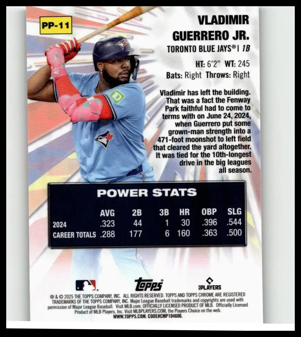 Blue toronto blue jays baseball card featuring vladimir guerrero jr topps chrome 2025 power players #pp-11