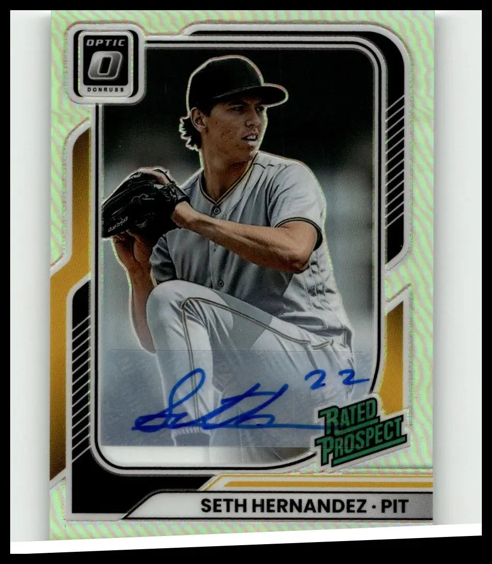 2026 donruss optic holographic signed baseball trading card featuring seth hernandez rated prospects for pittsburgh pirates