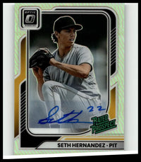 2026 donruss optic holographic signed baseball trading card featuring seth hernandez rated prospects for pittsburgh pirates
