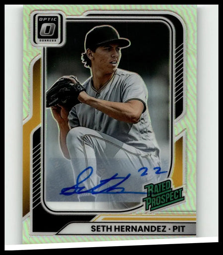 2026 donruss optic holographic signed baseball trading card featuring seth hernandez rated prospects for pittsburgh pirates