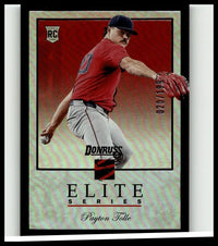 2026 donruss 13 payton tolle elite series holo rookie card showing mid-pitch payton tolle in red jersey with number 47 sleeve