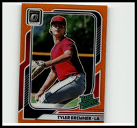 Orange and black framed 2026 donruss #177 tyler bremner optic orange baseball trading card featuring bremner in red jersey