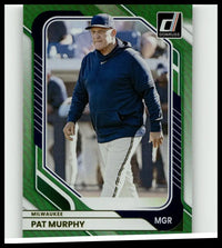 Pat murphy green wearing a blue nike hoodie and white pants with black stripes in 2026 donruss #21 card