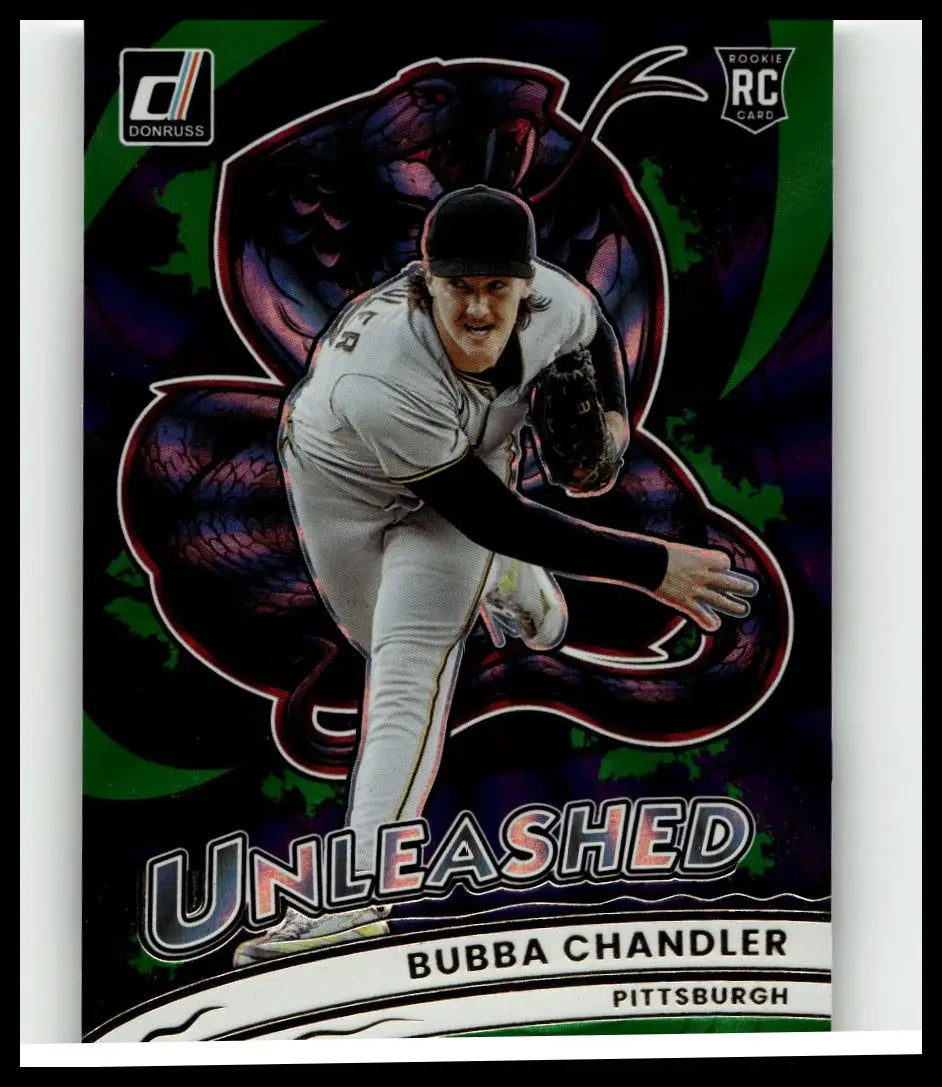 2026 donruss #3 bubba chandler unleashed green laser rookie card with snake design in pittsburgh pirates uniform
