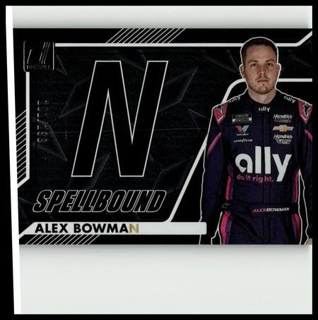Black and pink racing suit with white lettering featuring the ally logo for alex bowman spellbound diamond plate