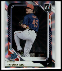 A 2026 donruss #42 tatsuya imai optic rookie baseball card showing imai mid-pitch in houston astros uniform