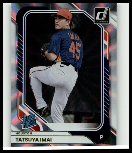 A 2026 donruss #42 tatsuya imai optic rookie baseball card showing imai mid-pitch in houston astros uniform