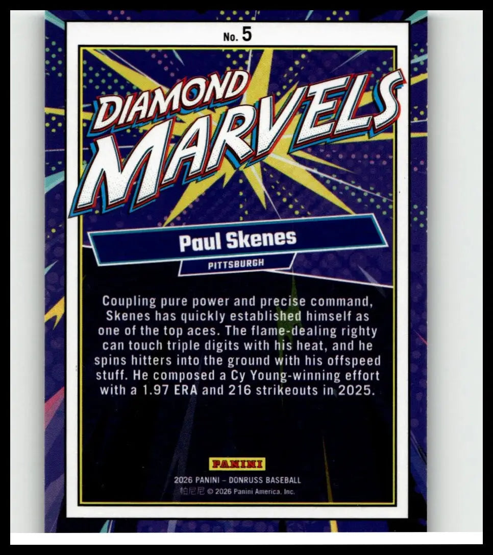 2026 donruss paul skenes diamond marvels blue xplosion card number 5 limited edition numbered 49