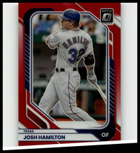 Blue and white 2026 donruss josh hamilton optic red baseball trading card in texas rangers uniform number 32