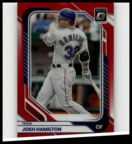 Blue and white 2026 donruss josh hamilton optic red baseball trading card in texas rangers uniform number 32