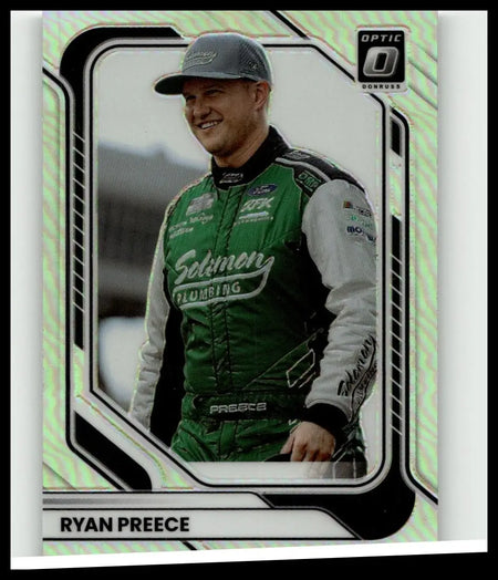 Green and white racing suit with sponsor logos worn by ryan preece in 2026 donruss 62 ryan preece optic