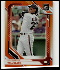 Orange and black framed clark optic orange baseball trading card featuring will clark in san francisco giants uniform 23