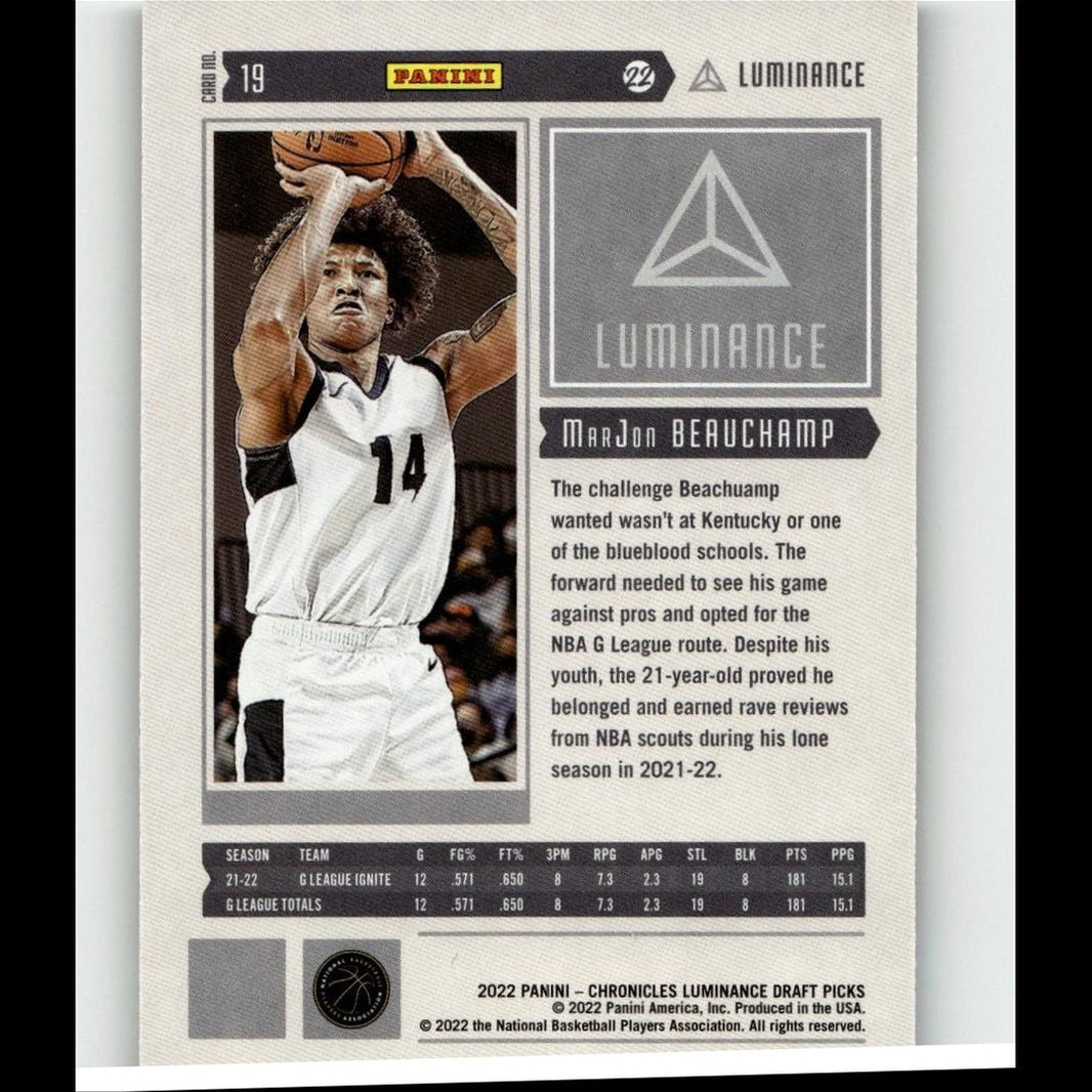 2022 Panini Chronicles Draft Picks #19 MarJon Beauchamp Luminance Bronze