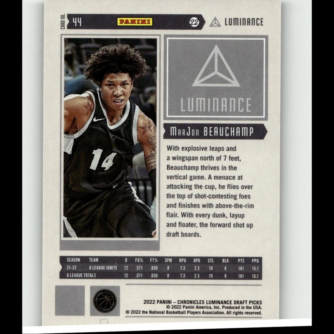 2022 Panini Chronicles Draft Picks #44 MarJon Beauchamp Luminance
