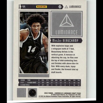 2022 Panini Chronicles Draft Picks #44 MarJon Beauchamp Luminance