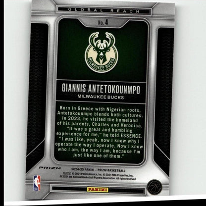 2024-25 Panini Prizm #4 Giannis Antetokounmpo Global Reach