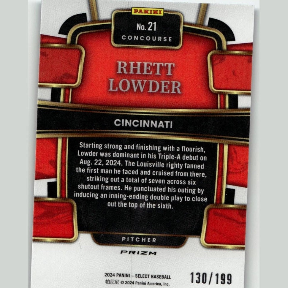 2024 Panini Select #21 Rhett Lowder Light Blue Prizms #/199