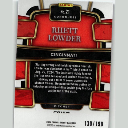 2024 Panini Select #21 Rhett Lowder Light Blue Prizms #/199
